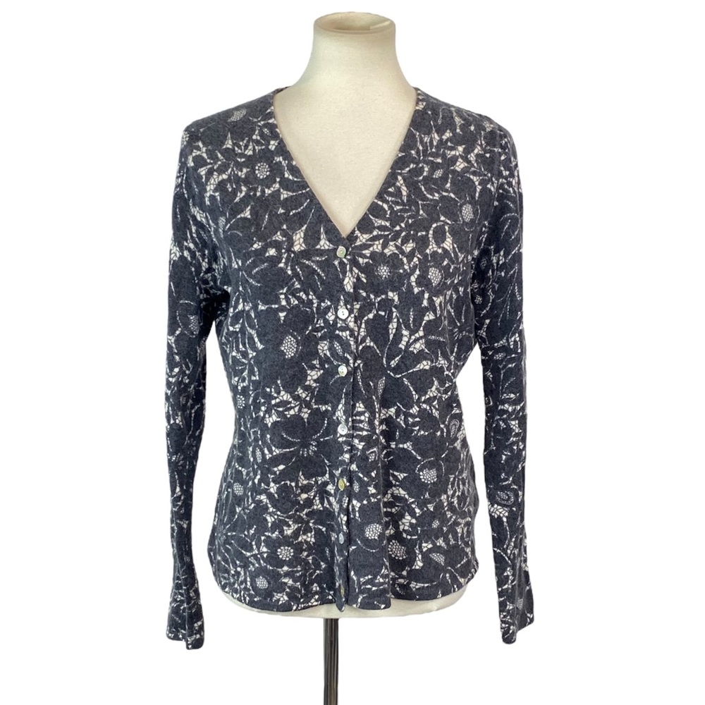 Woman’s Sarah Spencer lambs wool and angora rabbit hair floral cardigan size L